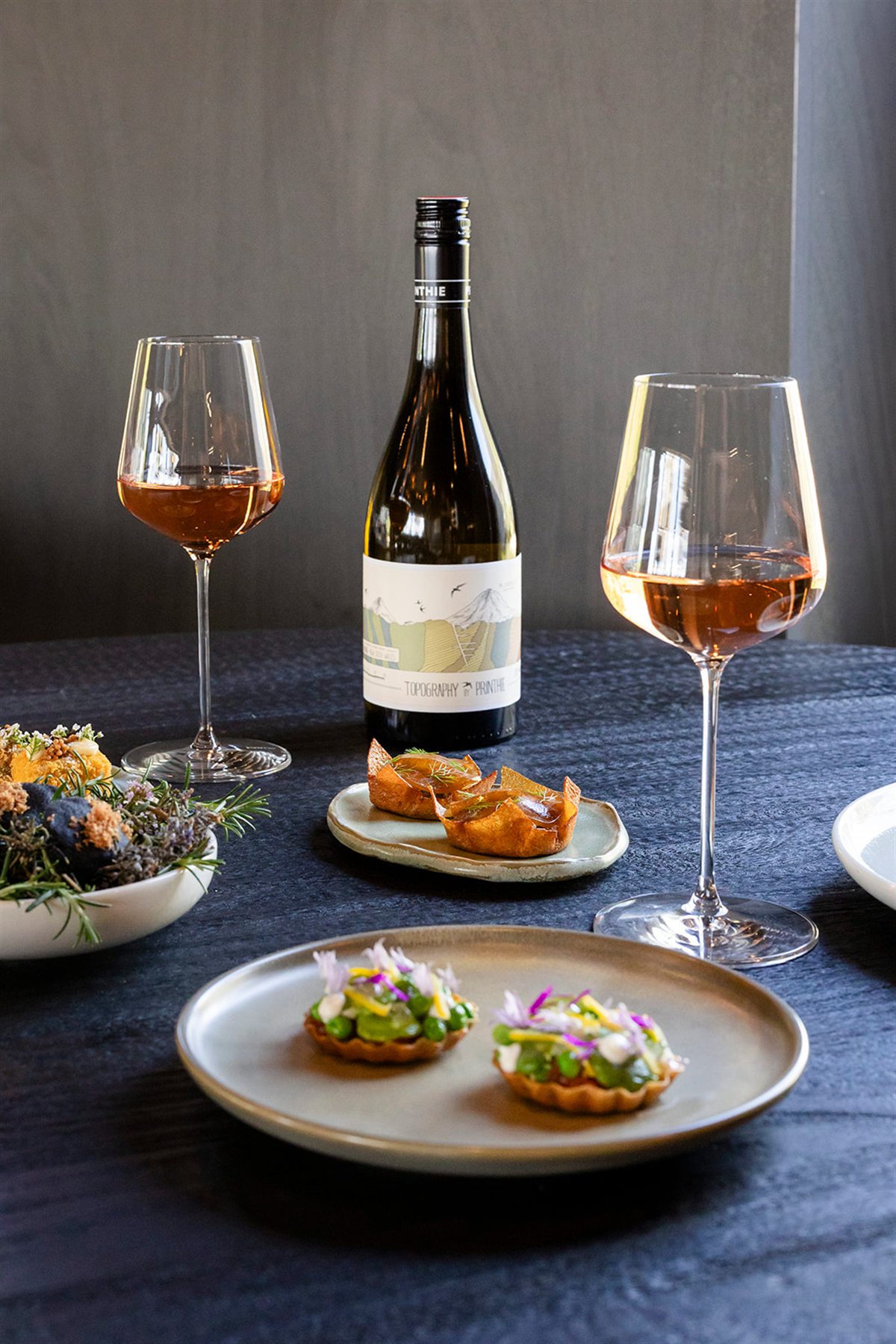 Canapés and cool-climate wine at Printhie Dining in the Orange wine region, NSW